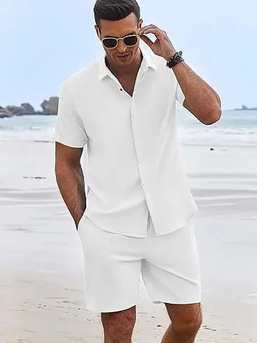 Men's Casual Linen Short‑Sleeve 2‑Piece Set