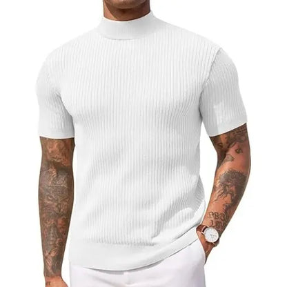 Men's Short Sleeve Mock Turtleneck Sweater Fitted Basic Casual Top