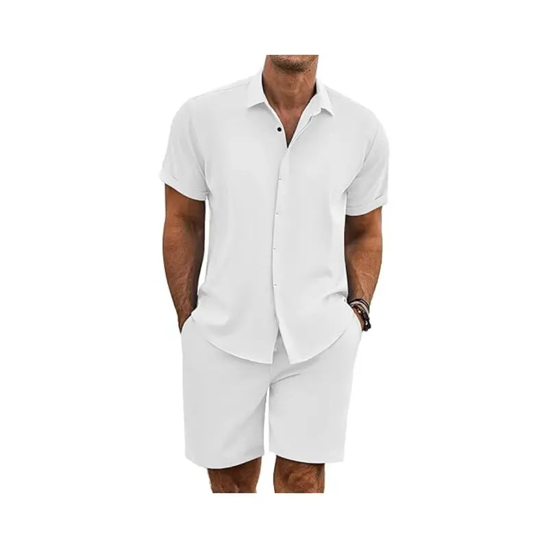 Men's Casual Linen Short‑Sleeve 2‑Piece Set