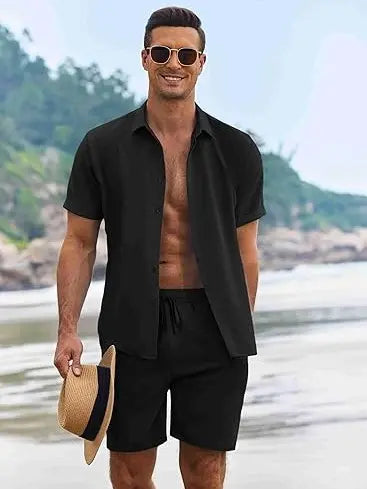 Men's Casual Linen Short‑Sleeve 2‑Piece Set