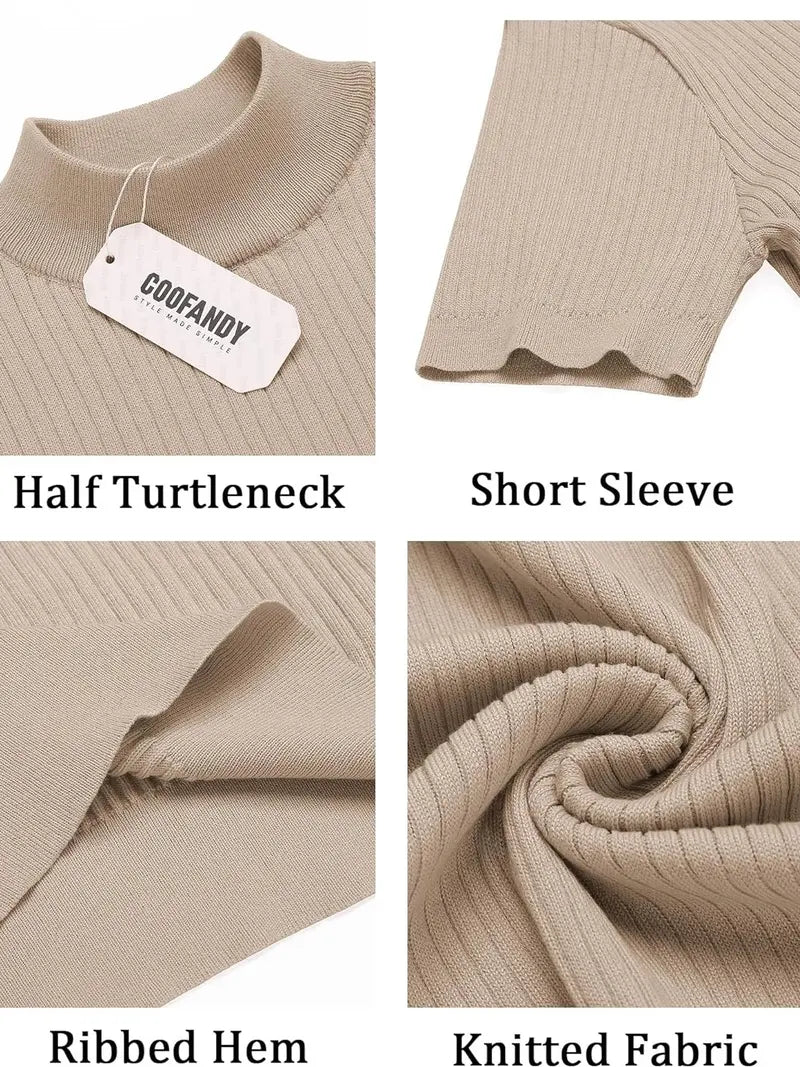 Men's Short Sleeve Mock Turtleneck Sweater Fitted Basic Casual Top