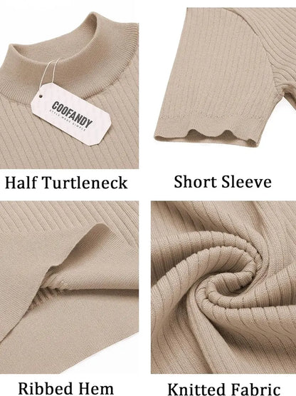 Men's Short Sleeve Mock Turtleneck Sweater Fitted Basic Casual Top