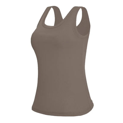 Ribbed Workout Tank Top with Built-in Bra for Women