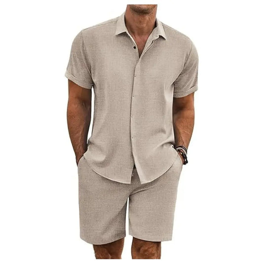 Men's Casual Linen Short‑Sleeve 2‑Piece Set