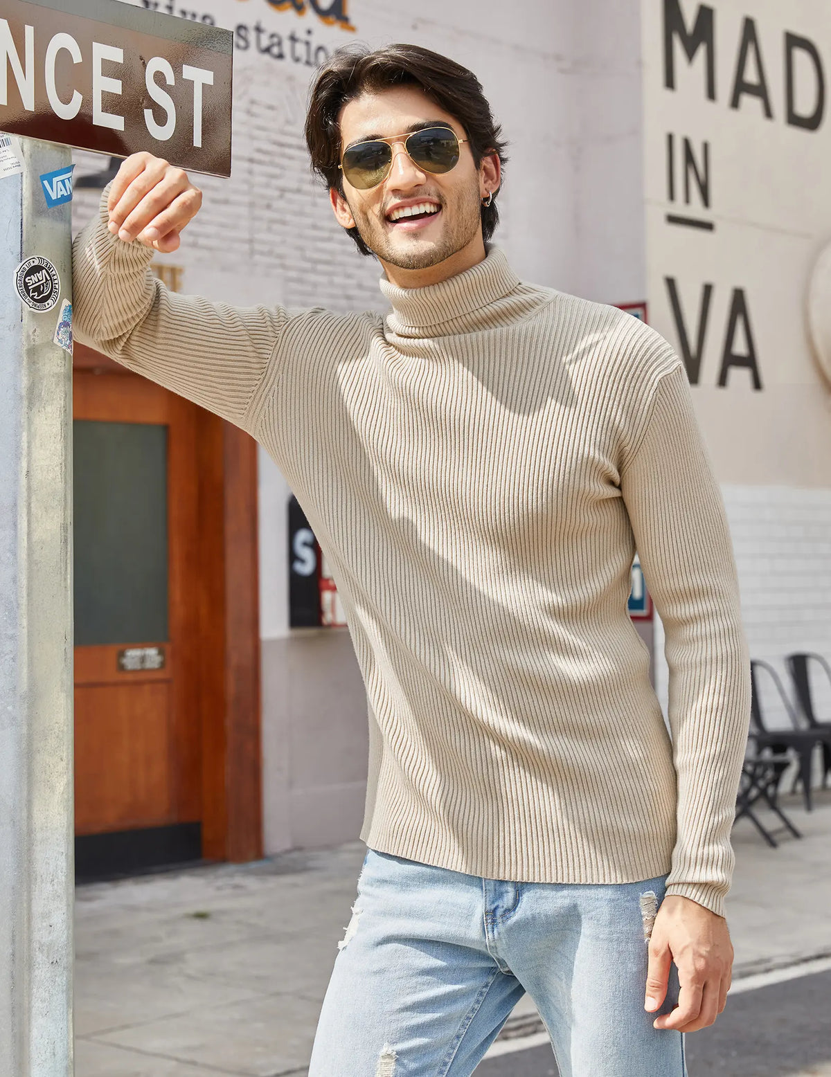 Coofandy Men's Slim Fit Knitted Ribbed Turtleneck Sweater - Acrylic Winter Pullover