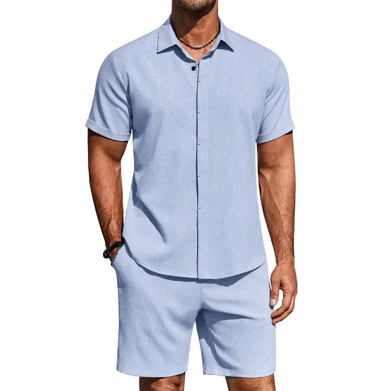 Men's Casual Linen Short‑Sleeve 2‑Piece Set