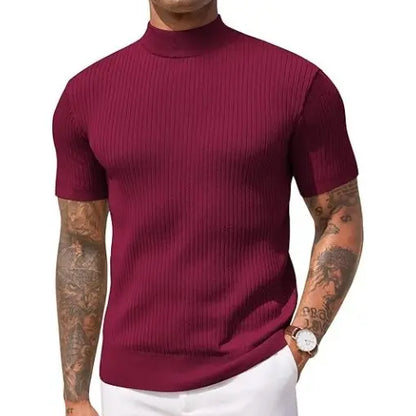Men's Short Sleeve Mock Turtleneck Sweater Fitted Basic Casual Top
