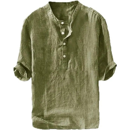 Runcati Men's Linen Shirt - Casual Cotton 3/4 Sleeve