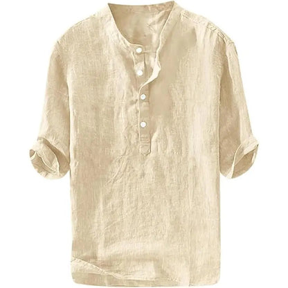 Runcati Men's Linen Shirt - Casual Cotton 3/4 Sleeve