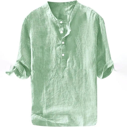 Runcati Men's Linen Shirt - Casual Cotton 3/4 Sleeve