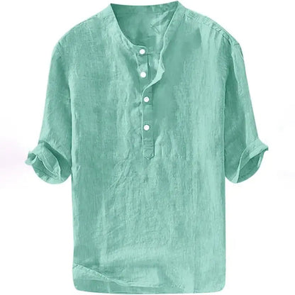 Runcati Men's Linen Shirt - Casual Cotton 3/4 Sleeve