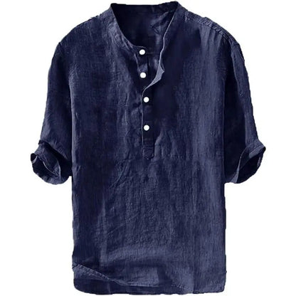 Runcati Men's Linen Shirt - Casual Cotton 3/4 Sleeve
