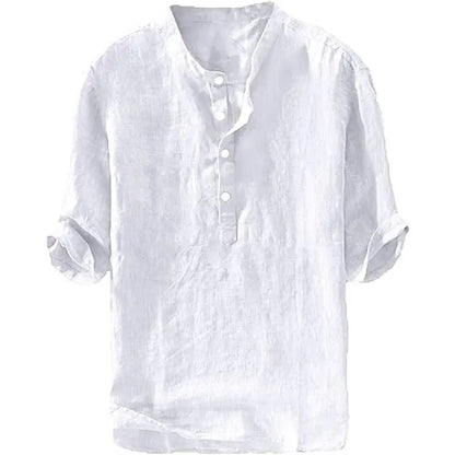 Runcati Men's Linen Shirt - Casual Cotton 3/4 Sleeve