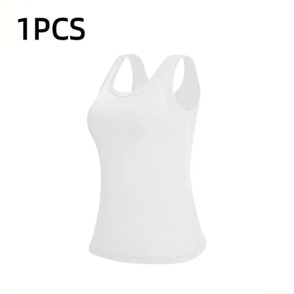 Ribbed Workout Tank Top with Built-in Bra for Women