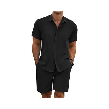 Men's Casual Linen Short‑Sleeve 2‑Piece Set