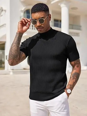 Men's Short Sleeve Mock Turtleneck Sweater Fitted Basic Casual Top