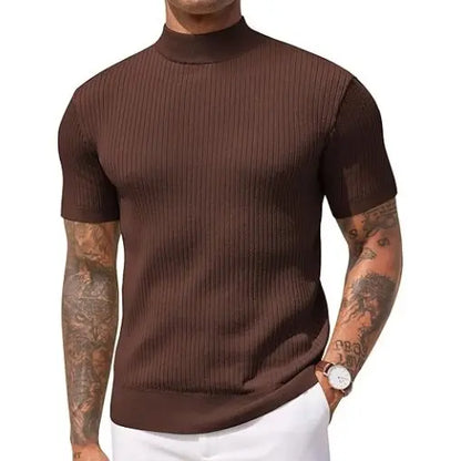 Men's Short Sleeve Mock Turtleneck Sweater Fitted Basic Casual Top