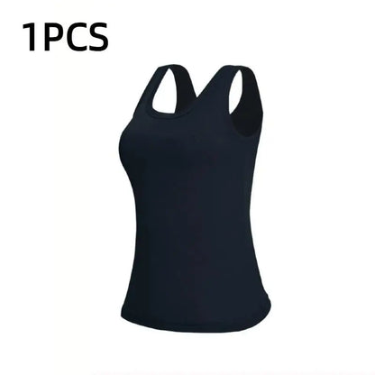 Ribbed Workout Tank Top with Built-in Bra for Women