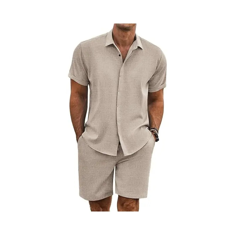 Men's Casual Linen Short‑Sleeve 2‑Piece Set
