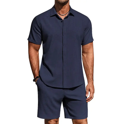 Men's Casual Linen Short‑Sleeve 2‑Piece Set